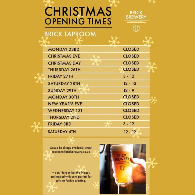 2 weeks to go and Xmas will be here (are you all ready?!) and so please see our Taproom opening hours across the festive period.  Don't forget our fridges are absolutely packed full so you can takeaway beers for either gifts or your own fridges! 
#xmasopeninghours #xmas #peckham